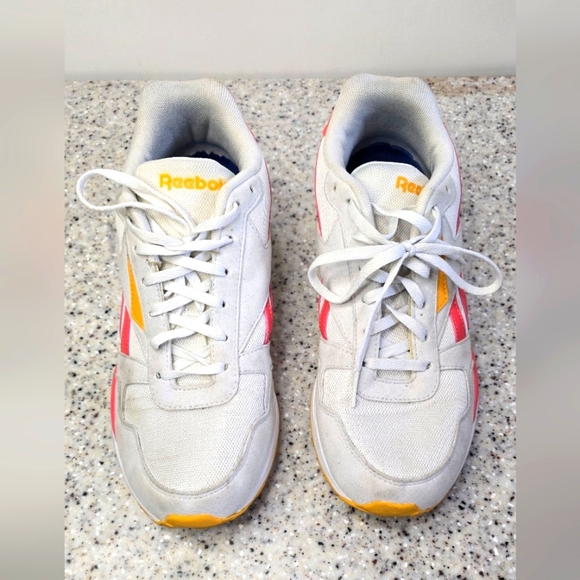 White Sneakers with Pink and Yellow Reebok Royal Bridge 2.0 Classics S 8.5 - Picture 1 of 9